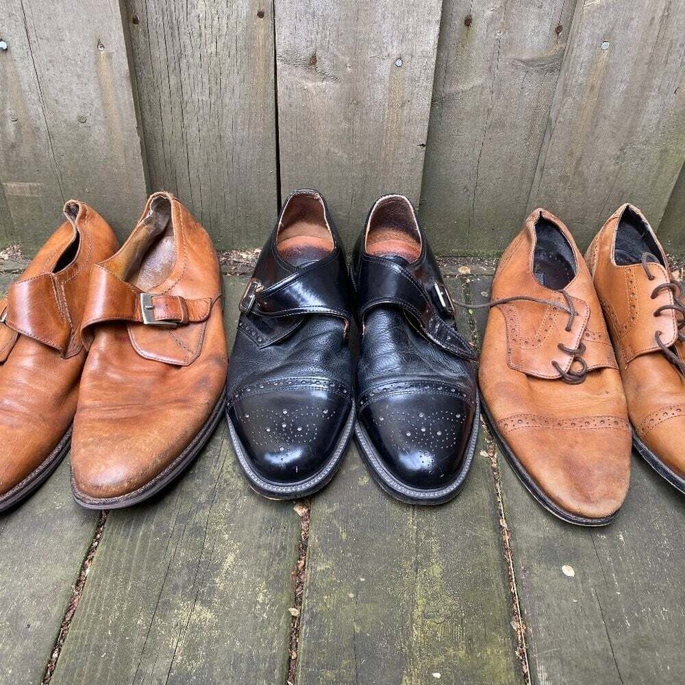 Lot of 3 Mens Dress Shoes Size 9.5 Johnston & Murphy & Calderone & other brown